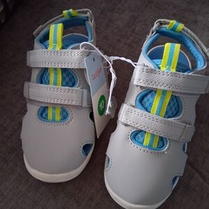 Cat & Jack White and Blue Kids Sandals with Yellow Stripes